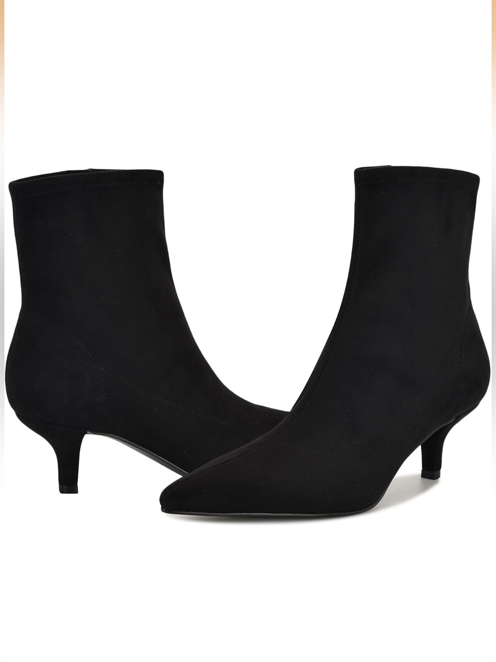 Nine West Tabbie Black Faux Suede Kitten Heel Sock Bootie 8.5 NWOT